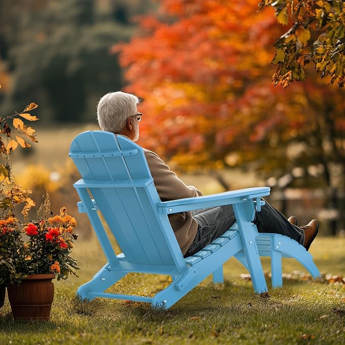 IVY&LANE Outdoor Adirondack Ottoman | Folding | HDPE | Arctic | All Weather | Waterproof Patio Footrest for Adirondack Chair | Poly Lumber Foot Rest for Deck Backyard