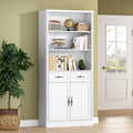 BORNOON 70.1" Tall Bookshelf with Drawers & Cabinet, 5-Tier Floor Standing Bookcase with Storage Doors, Adjustable Shelves & Metal Handles, 31.5" Wide Organizer for Home Office, Living Room