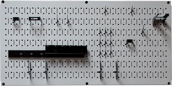 Wall Control Modular Pegboard Tool Organizer System - Wall-Mounted Metal Peg Board Tool Storage Unit for Wall Storage Tiling (Gray Pegboard)
