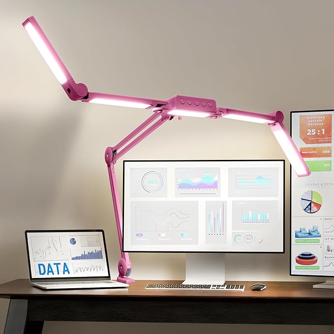 Neatfi 3,000 Lumens LED Desk Lamp, Dimmable, 360 SMD LEDs, 30W, CRI 95, Adjustable Light Modes, Task Lamp for Home Office, Study, Workstation (Pink, 44-Inch, CCT with Clamp)
