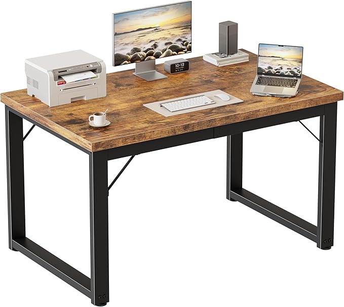 Mericonia 40 Inch Computer Desk, 1.2" Thick Modern Simple Study Writing Table, Heavy Duty Industrial Office Desk for Home Bedroom Workstation, Brown