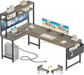 Mericonia 59 inch Large L Shaped Desk with Pegboard Hutch & Shelves, Corner Gaming Desk with Power Outlet, LED Light & Storage Bag, Reversible Computer Desk for Home, Bedroom, Office Workspace, Grey