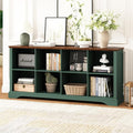 8 Cube Storage Organizer - 62" Long Farmhouse Wood Low Bookshelf, Horizontal Open Shelf Bookcase Cubby Storage Console Cabinet for Living Room, Entryway, Office, Green