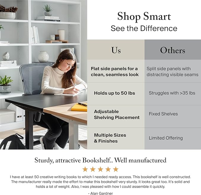 Bush Home Tall 5 Shelf Bookcase, Large Open Bookshelf, Sturdy Display Cabinet for Living Room or Home Office, Cabot Collection, Ash Gray