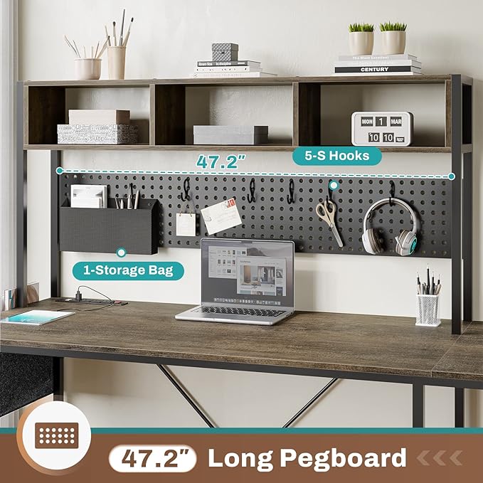 SEDETA L Shaped Desk, 94.5 Inch Office Desk with Power Outlet & Pegboard, L Shaped Desk with Led Light, Keyboard Tray, Storage Shelves and Headphone Hook for Home Office, Walnut Brown