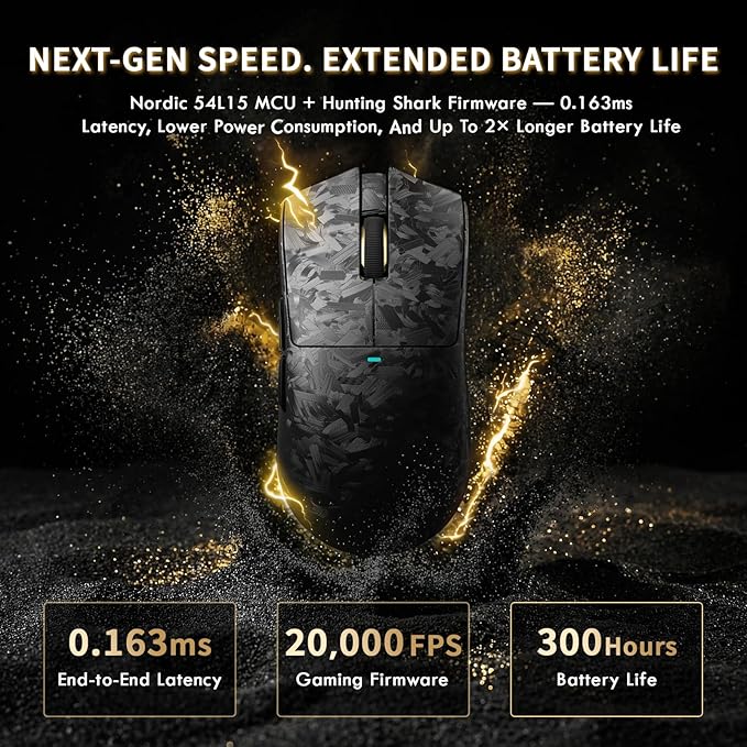 ATTACK SHARK X11ULTRA Carbon Fiber Wireless Esports Gaming Mouse,8k Polling,42000DPI,PAW3950MAX Sensor,63g Ultra-Ligh Ergonomic Gaming Mice,with RGB Coiled Cable-Metallic Black