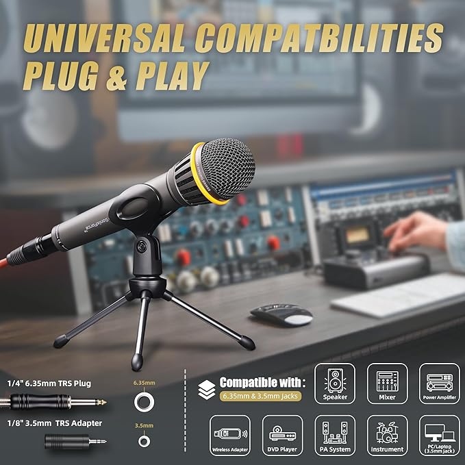 Dynamic Microphone - Professional Vocal Microphone for Singing - Handheld Wired Microphone with 16ft XLR to 1/4" Audio Cable - Mic for Speaking, Karaoke & Living Stage (Titanium Grey)