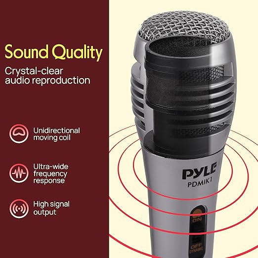 Pyle Wired Dynamic Microphone, Uni-Directional, Handheld Mic with Pop Filter, Steel Mesh Grill, 6.5 ft XLR Cable, Ideal for Stage and Studio Use, Rugged Construction, High Signal Output