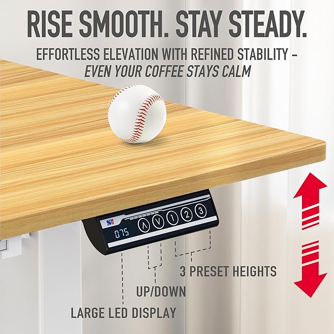 SHW 40-Inch Mobile Electric Height Adjustable Sit to Stand Desk with Drawer, Hanging Hooks and Cable Management, Oak