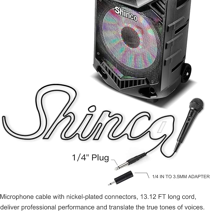 Shinco Handheld Mic, Cardioid Vocal Dynamic Microphone with 13ft Cable and ON/Off Switch, Plug-in Microphone for Karaoke Singing Machine, AMP, and Speaker