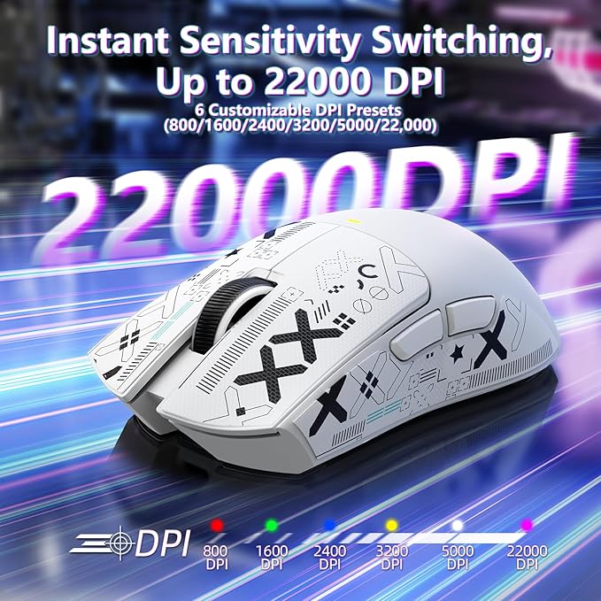 MAMBASNAKE Attack Shark X11SE Lightweight Wireless Gaming Mouse, Tri-Mode 2.4G/USB-C Wired/BT, 22K DPI, PAW3311 Optical Sensor, 59g, 5 Programmable Buttons, 300mAh Battery for PC/Mac((White-Griptape)