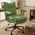 Sage Green Office Chair with Triple-Layers Thicken Wide Seat, Mid Back Leather Desk Chair with Wheels and Arms, Mid-Century Modern Computer Chair for Home Office