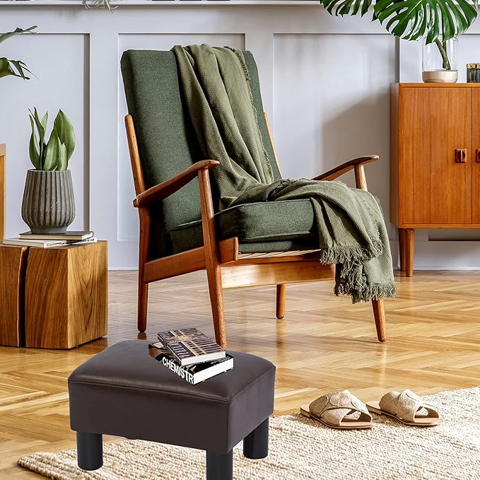 Ottoman Footrest Stool Small Modern Rectangular Seat Chair Footstool (Brown PU Leaher)