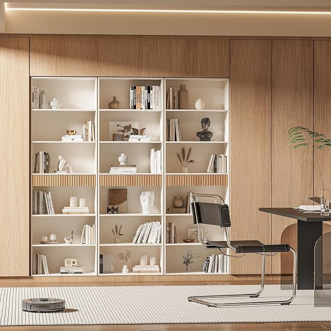 INNOD 7-Tier Bookshelf with Storage, 72" Tall Bookcase with Drawer, Display Book Shelf Book Organizer with Anti-tip Device, Home Decor Wood Furniture for Office, Bedroom, Living Room, White