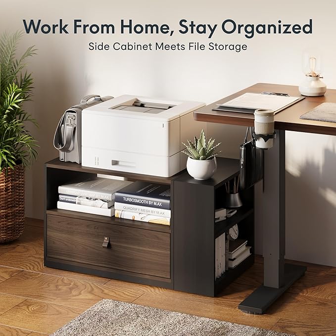 FLEXISPOT H7 CAB Computer Workstation Storage Cabinet, Modular Under Desk File Pedestal, Mobile Office Drawer Cabinet for Standing Desk Setup, Home Office Organization System(Walnut)