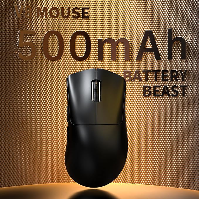 MAMBASNAKE ATTACKSHARK V8 Wireless Ultralight Gaming Mouse with 8K Polling,42000 DPI,Nordic 54L15 MCU Chip,PixArt 3950 Max Sensor-Wired/BT/2.4Ghz,400Hrs Long Battery,Programmable for PC Mac FPS(Black)