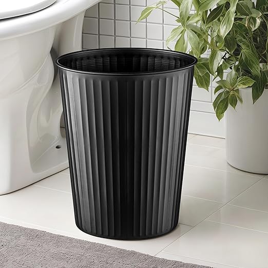 Monarch Abode Ridge Embossed Metal Desk Wastebasket – Black