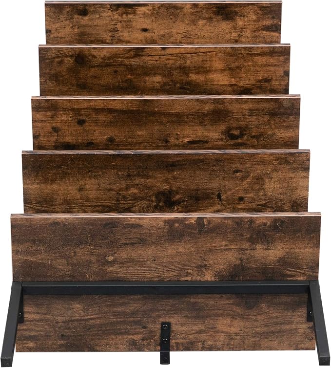 Karl home Ladder Shelf 5 Tier Wall Mounted Bookcase with Metal Frame,Open Design Shelves for Living Room,Bedroom,Home,Office,Rustic Brown (23.6" L x 11.8" W x 70.9" H)