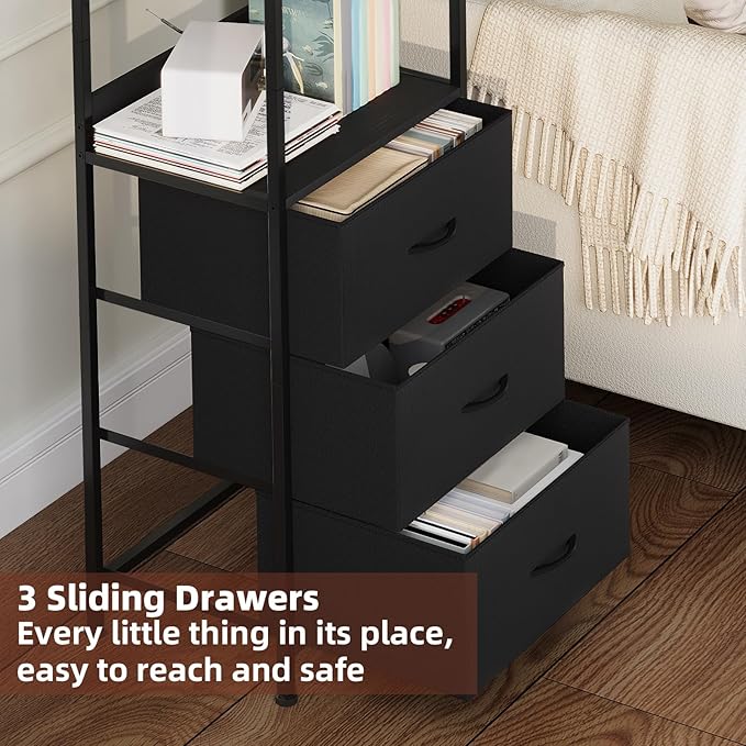 Somdot 5 Tier Bookshelf with Drawer, Tall Bookcase with Shelves, Bookshelf Desktop Organizer, Display Standing Shelf Units for Living Room, Bedroom, Study Room,Black