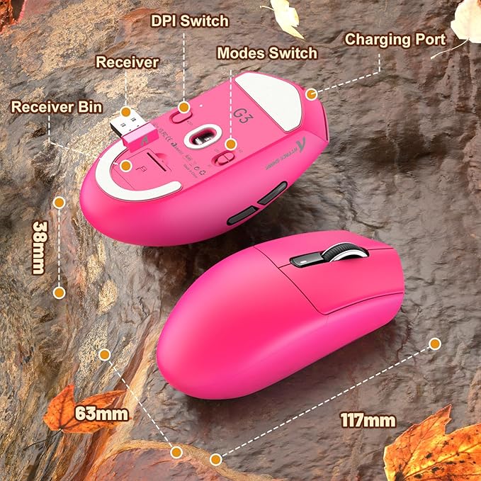 MAMBASNAKE Attack Shark G3 Wireless Gaming Mouse with Tri Mode Wired/2.4Ghz/BT,59g Ultra-Lightweight,25000 DPI,1000 Polling,PixArt PAW3311 Sensor,500mAh Long Battery,Programmable for PC Gamer(Red)
