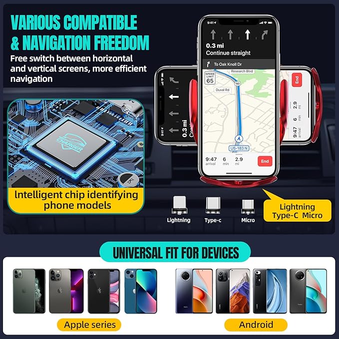 Wireless Car Charger, MAX 15W Fast Charging Auto Clamping, Sensing Phone Holder Mount, fit for iPhone 16 15 14 13 12 Pro Max Xs X, Samsung Galaxy S24 Ultra S23 S22 S21 S20 Note20 (4-Red)