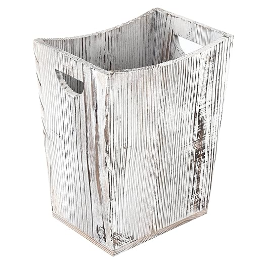 ETELI Wood Wastebasket Small Trash Can Rustic Wooden Garbage Storage Trash Can with Double Handles for Bedroom Office Bathroom (Rustic Grey)
