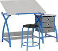 SD Studio Designs Comet Center Plus, Craft Table and Matching Stool Set with Storage and Adjustable Top, Blue/Spatter Gray, 50x23.75x29.5 inches, 2 Piece