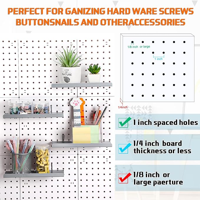 Beeveer 4 Pcs Pegboard Shelves Wall Organizer Brackets Pegboard Steel Tray Accessories Organizing Tools for Craft Garage Nursery Workbench Kitchen(10.04 x 4.33 Inch,Silver)