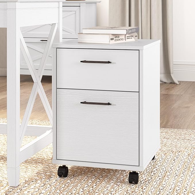 Bush Furniture Key West Rolling File Cabinet,File Cart for Home Office in Pure White Oak,2 Drawer File Cabinet on Wheels
