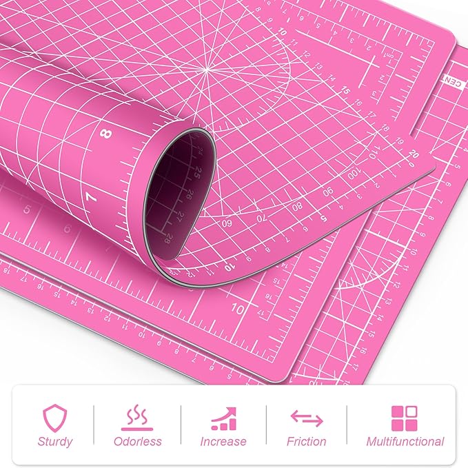 DIYSELF Cutting Mat 9in×12in, Cutting Mats for Crafts, Self Healing Cutting Mat A4, Fabric Cutting Mats Double Side for Sewing, Quilting, Craft Mat for Desktop (Pink), Matting & Mounting Materials