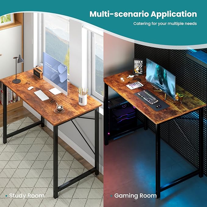 OLIXIS 40 Inch Computer Home Office Desk for Small Spaces, Writing Work Study Student Bedroom Table with Metal Frame, Modern Rust