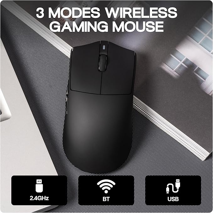 MechLands AJAZZ AJ139P V3 MC Wireless Mouse with Charging Base, 3 Modes Gaming Mouse with 800mAh Battery, Adjustable 24,000 DPI, PAW3311 Sensor, 1000 Polling Rate, 69g Lightweight, Win/Mac (Black)