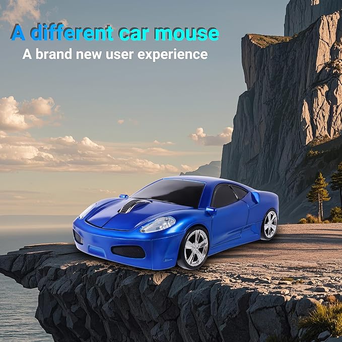 elec Space Wireless Mouse, 2.4GHz Cool Sport Car Shape Wireless Mouse Optical Cordless Mice with USB Receiver for PC Laptop Computer Notebook 1600 DPI-Blue