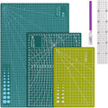 3Pcs Self Healing Cutting Mat with Knife and Quilting Ruler，3 Size Non-Slip Cutting Mat for Crafts Hobby Project， A3/A4/A5，Green