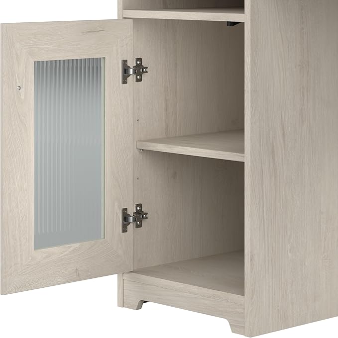 Bush Home Cabot L Shaped Desk with Hutch, Corner Desk with Storage for Home Office in Linen White Oak, 60W L Shaped Computer Desk