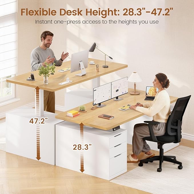 SEDETA Electric Standing Desk with 6 Drawers, 55" Adjustable Stand up Desk with Storage, Computer Desks with Power Outlets for Home Office, White + Oak
