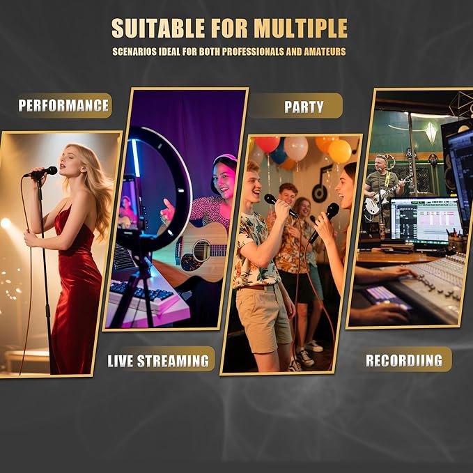 Professional Dynamic Microphone for Singing Karaoke Microphone with 16ft XLR to 1/4'' Audio Cable, Vocal Handheld Mic for Podcast Mixer Amplifier PA System
