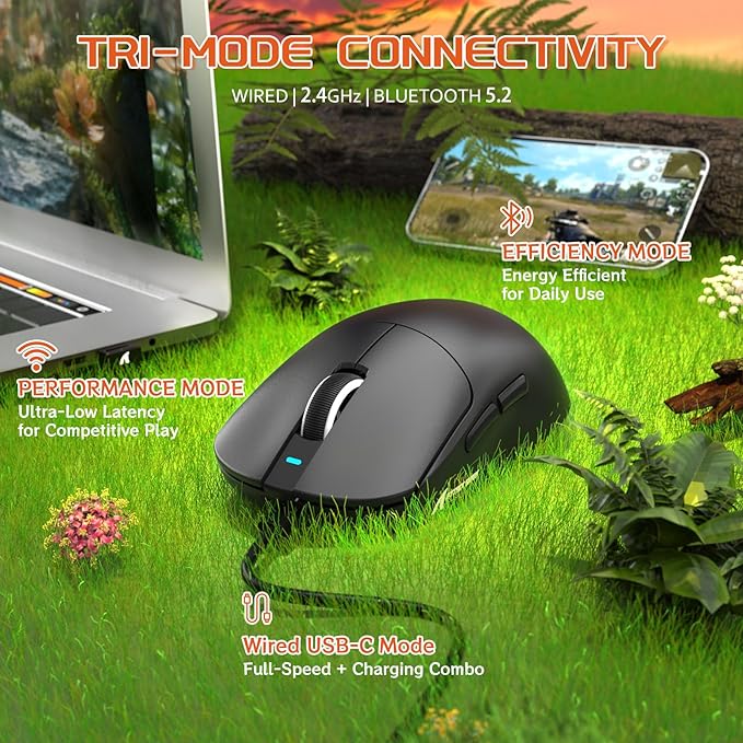 MAMBASNAKE×Attack Shark X8 Plus Wireless Gaming Mouse,Tri-Mode Connection,40000 DPI Ultra Lightweight,PAW3395PRO Sensor,150h Battery Life,5 programmable Buttons for Windows/Mac/Linux/XP-Black