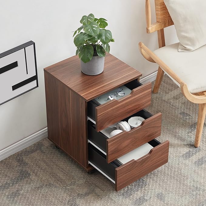 Farini 3-Drawer Vertical Filing Cabinet Rolling Wood Mobile File Cabinets Under Desk for Home Office with Casters,Brown,Fully-Assembled