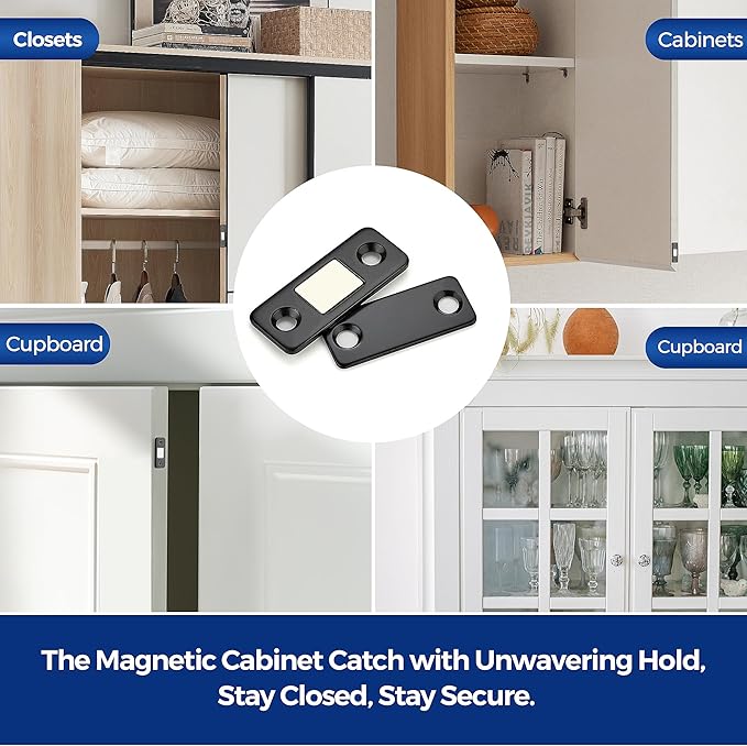 6 Pack Ultra Thin Cabinet Door Magnets Stick on Cabinet Magnetic Catch Magnet to Keep Drawer Closed Cabient Magnetic Door Catches to Stay Closed Cabinet Latch Matte Black Magnetic Cabinet Closures
