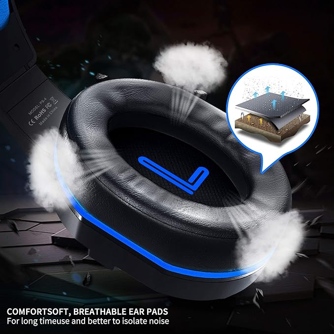 Kikc Gaming Headset with Mic for PS4, PS5, Xbox, PC, Switch, Controllable Volume Gaming Headphones with Soft Earmuffs for Mobile Phone, iPad, and Notebook, 40mm Drivers, 3.5 mm Audio Jack-Blue