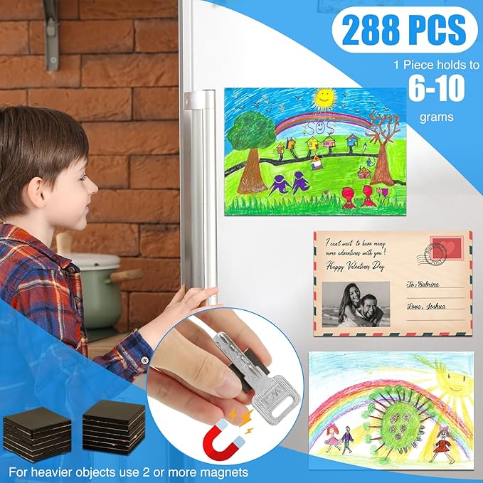Adhesive Magnets Each 3/4" x 3/4",288PCS Value Pack for Teacher in Classroom,Office Essentials Supplies to Make Things Into Magnetic Sticker(80mil Magnet)