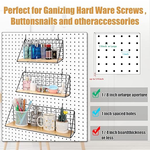 Coume Pegboard Shelves with Steel Pegboard Brackets and Hooks Tool Organizer Storage Tray Garage Basket Storage Display Accessories (Black)
