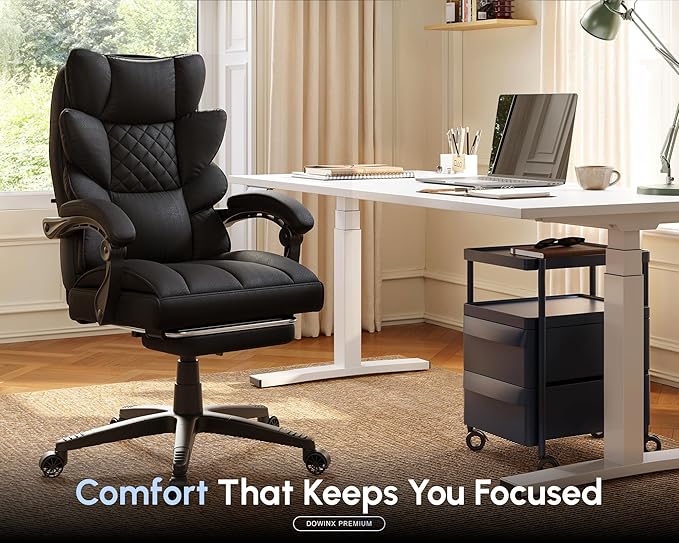 Dowinx Big and Tall Office Chair with Pocket Spring Cushion,High Back Computer Gaming Chairs with Linkage Armrests,Executive Desk Chairs with Footrest,Cloth-Black