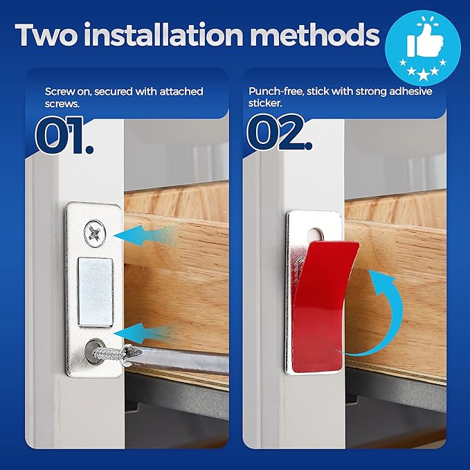 12 Pack Ultra Thin Cabinet Door Catch Stainless Steel Cabinet Magnetic Door Catch Cabinet Magnets Adhesive Drawer Latch Cabinet Magnetic Catch for Kitchen Closet Door Magnet Stick on Cupboard Wardrobe