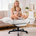 Criss Cross Chair with Wheels, Extra Wide Cross Legged Office Chair with Flip-Up Armrests & Footrest, Ergonomic Teddy Fleece Swivel Desk Chair with Adjustable Headrest for Home Office & Vanity White