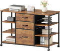 YeTom Mobile File Cabinet,Lateral Filing Cabinet with 3 Fabric Drawers,Rolling Printer Stand with 4 Open Storage Shelf for Home Office,Rustic Brown