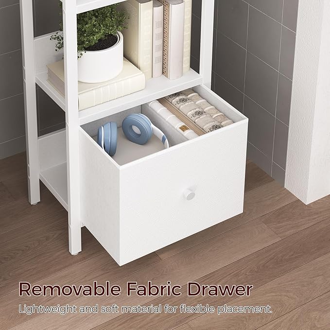 MAHANCRIS Bookshelf, 6-Tier Bookcase with Drawer, Small Book Shelf for Small Space, Storage Shelf Organizer, for Living Room, Bedroom, Study, Kitchen, White BKWT66101