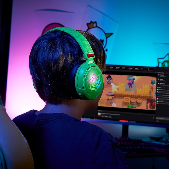 SUBSONIC - Brawl Stars Wireless Gaming Headset with LED and Detachable Microphone. Officially Licensed Gaming Headset, Compatible with Consoles, PCs, Tablets and Smartphones - Green