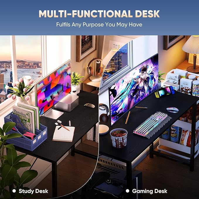 DUMOS 55 Inch Computer Desk for Home Office, Modern Study Work Table Simple Style for Bedroom Small Space, Large Writing Desks with X-Shaped Reinforcement, Black
